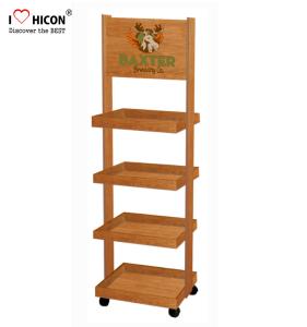 China In Store Marketing Wooden Display Racks On Wheels Custom Display Rack For Beer on sale