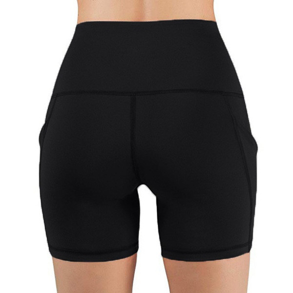 High Waisted Black Sports Shorts For Women Tummy Control Gym Tight Leggings Side Pocket