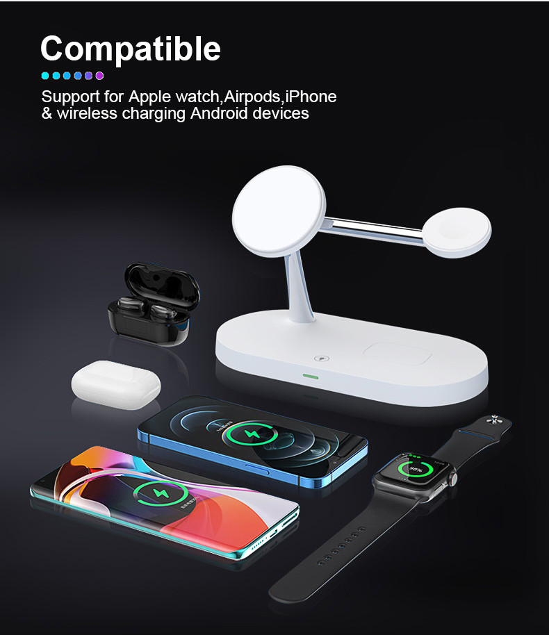 T268 5 In 1 Wireless Charging Station For Apple Magnetic Charger, 15W Fast Qi-Certified Station For IPhone 16 15 14 13