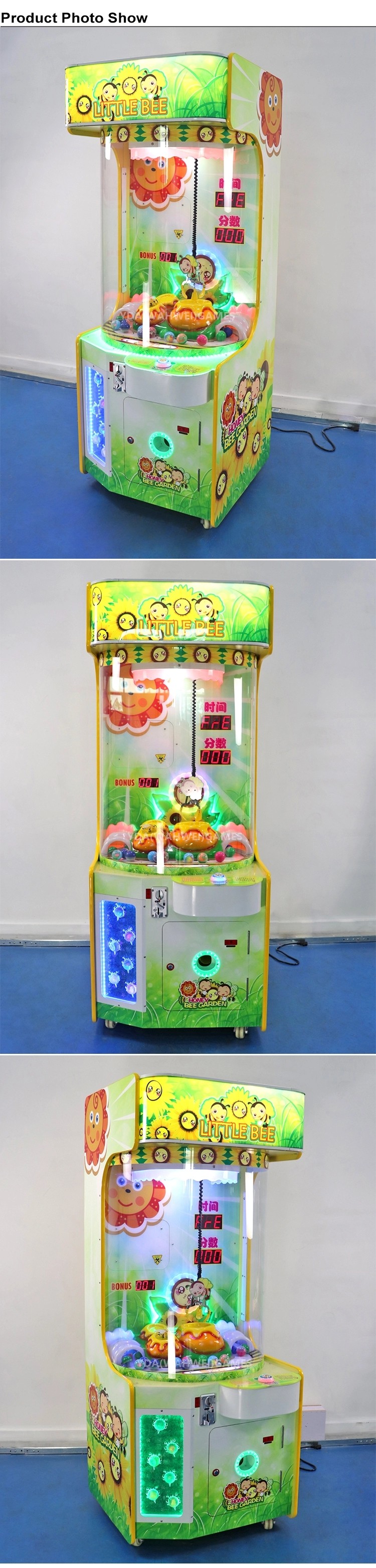 Little Bee Gambling Arcade Machines , Claw Crane Coin Operated Machines