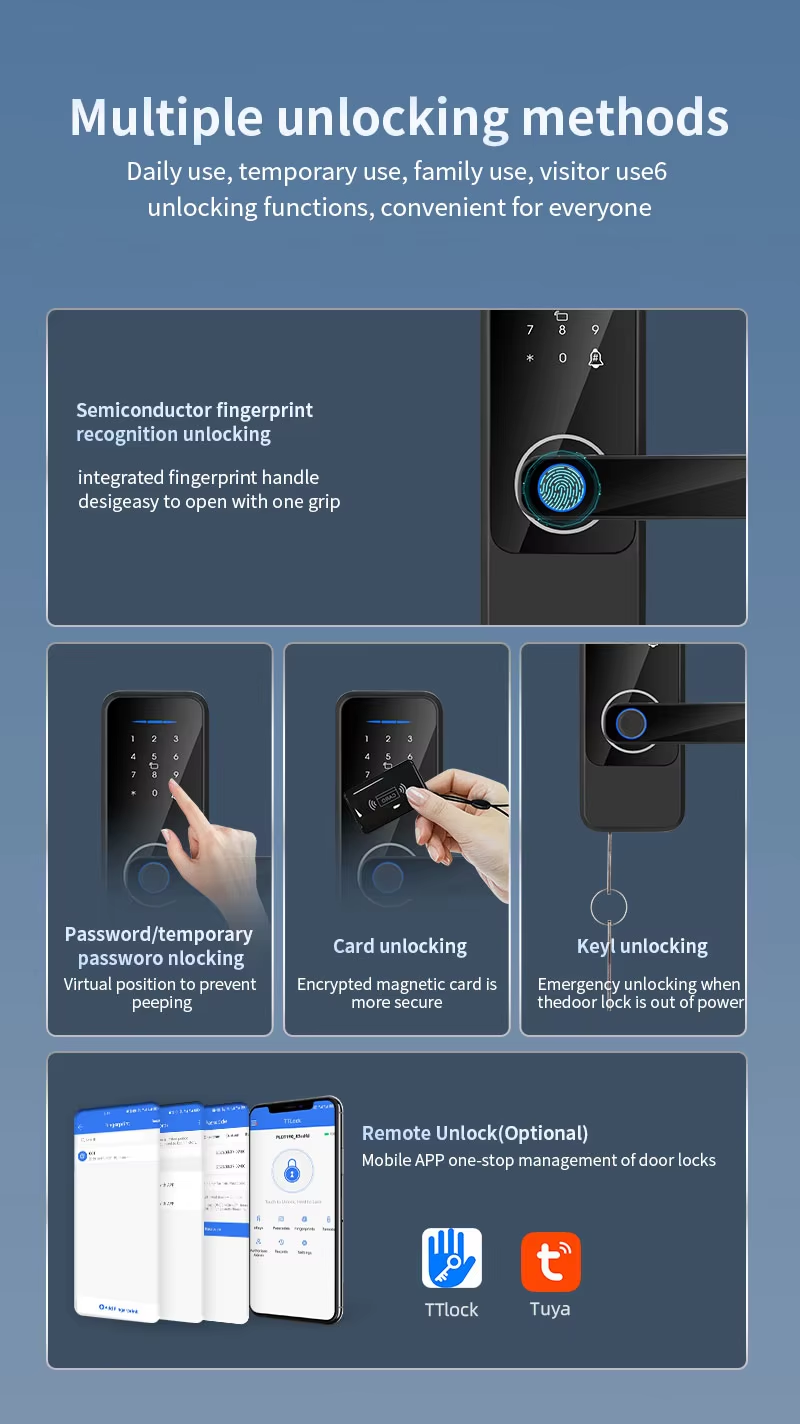 S810 Tuya WIFI Fingerprint Card Code Key Digital Lock for Aluminum Doors