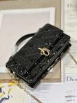 Branded Lady Dior Patent Clutch Small Pearl Black Flip Closure