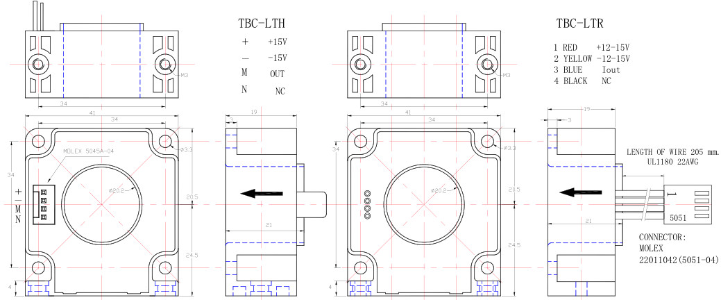 High Accuracy Hall Effect Dc Current Sensor TBC-LTH/LTR Series Custom
