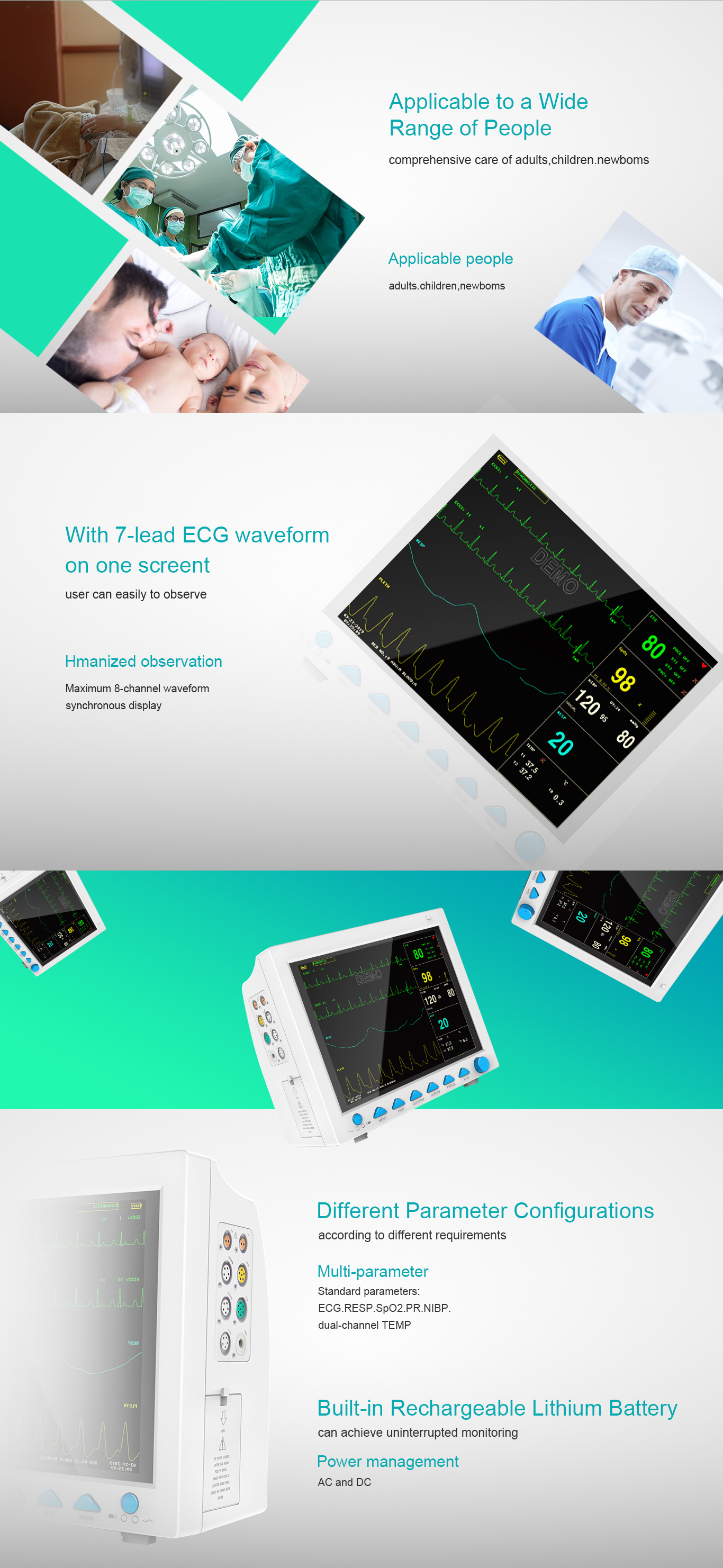CE Hospital Vital Sign Multi Parameter Patient Monitor Moniteur Patient