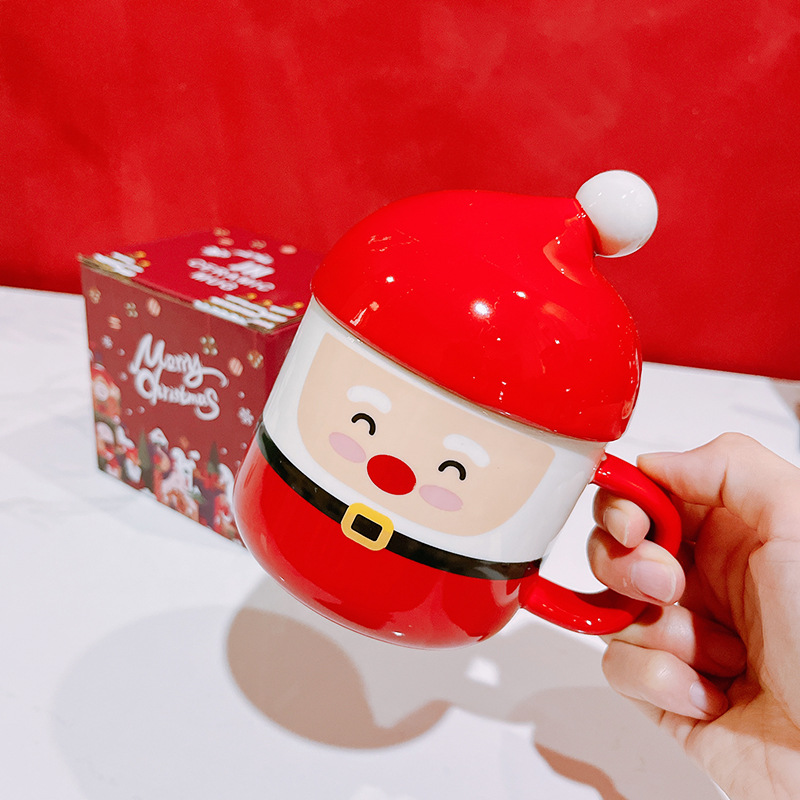 Cute Glossy Ceramic Anniversary Gift Mugs Santa Shape For Christmas Festival