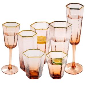 Wholesale Gold Rim Pink Water Goblets Handmade Wedding Champagne Glasses from china suppliers