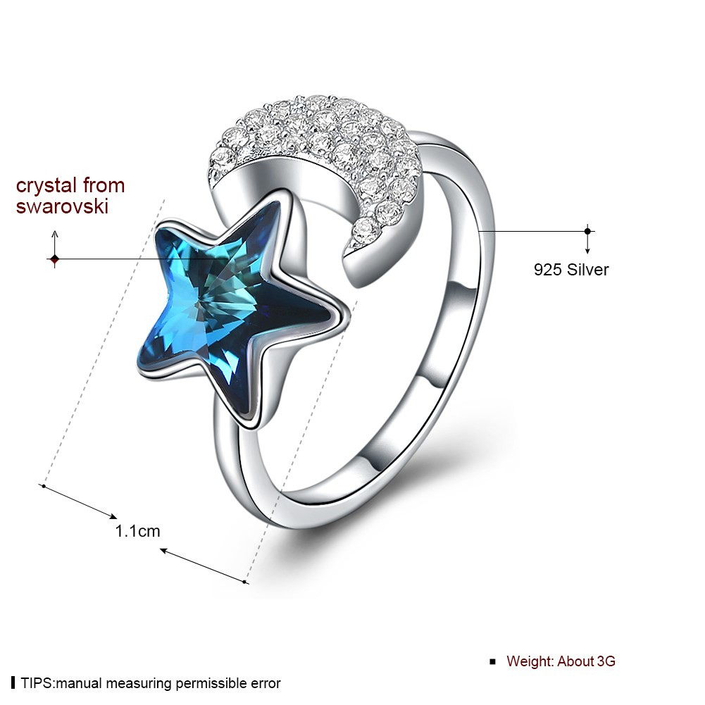 11mm 0.04oz Moon And Star Ring 5A Cubic Zirconia 925 Sterling Silver Rings