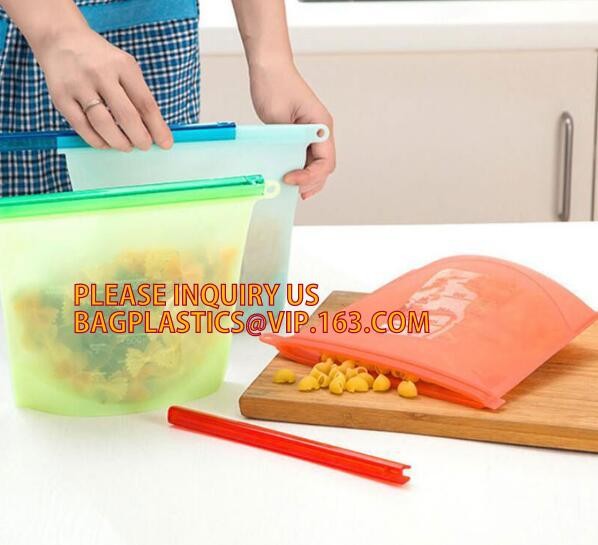 Reusable Leakproof Zipper Preservation Airtight sandwich Zip lockk Cooking Fresh Zip Large Silicone Storage Food Bags With