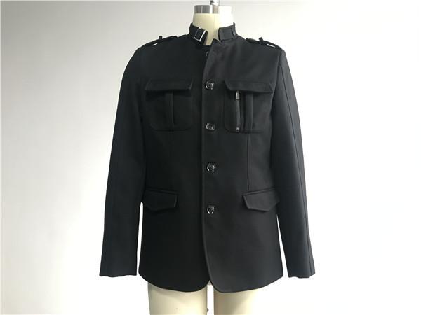 Black Color Cavalry Twill Mens Medium Trench Coat 4 Pockets Button Through