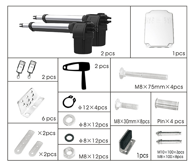 IP44 Automatic Gate Opener Kit For Dual Swing Gates