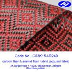 Jacquard Woven Carbon Aramid Fabric / Red Carbon Fiber Cloth With Rhombus