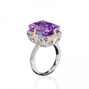 Wholesale Purple / Aqua Blue / Yellow Gemstone 925 Sterling Silver Zircon Bridal Engagement Ring from china suppliers