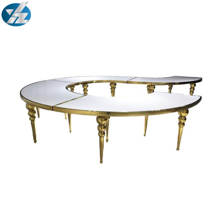 SS Round Curved Gold Rent Wedding Dining Table Hotel Event Big Tables D340XH75