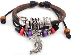 Wholesale Moon bend vintage beaded bracelet plural multilayer woven leather bracelet from china suppliers