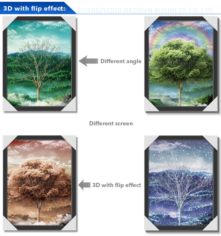 3d Flip Effect Picture With Frame Wall Hanging Of Four Season Tree / Beautiful Flower