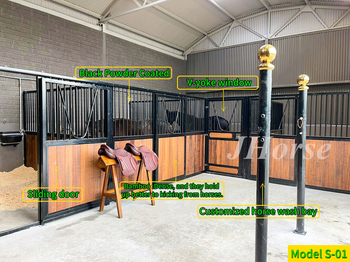 Powder Coating 2.5m-4.0m Indoor European Horse Stalls With Front Sliding Doors