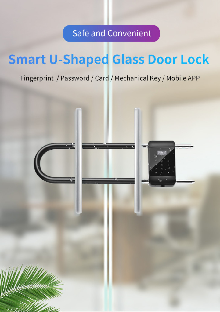 U Bracket Smart Glass Door Lock Electronic Digital Fingerprint Aluminum Materail