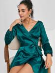 2018 Fashion Fall Clothing Women Satin Wrap Dress Long Sleeve Mini