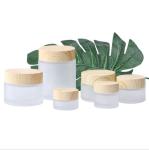 MSDS Frosted Cosmetic Cream Jars With Bamboo Lids 10ml 15ml 20ml