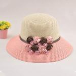 Middle Ribbon Women's Hats With UV Protection , Pink Flowers Straw Summer Hats