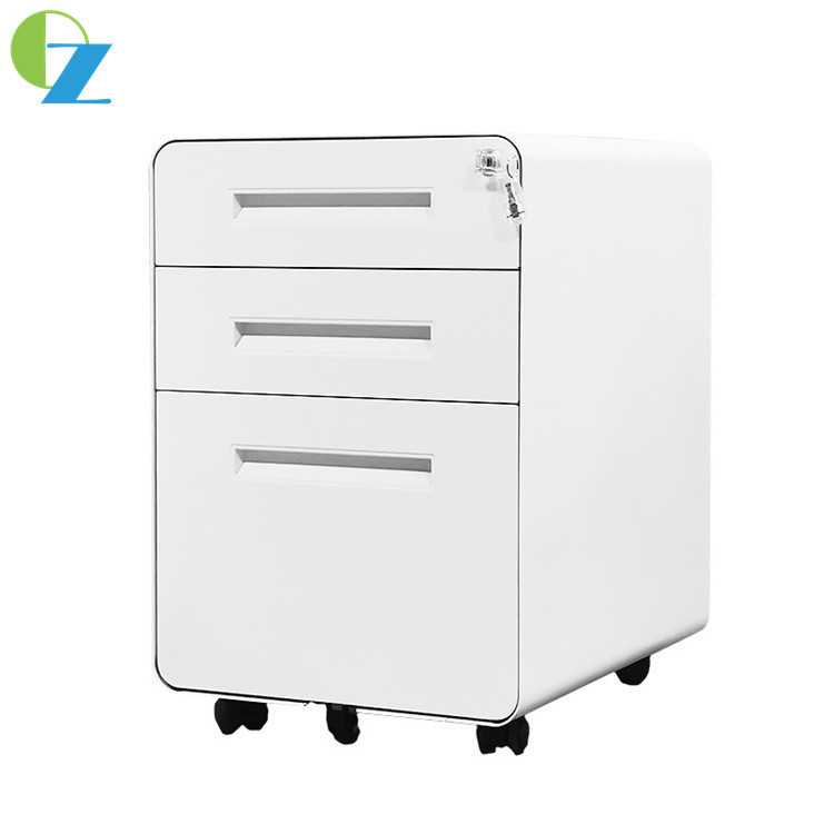 Curved Edge Office 3 Drawer Steel Filing Cabinet Metal Handles