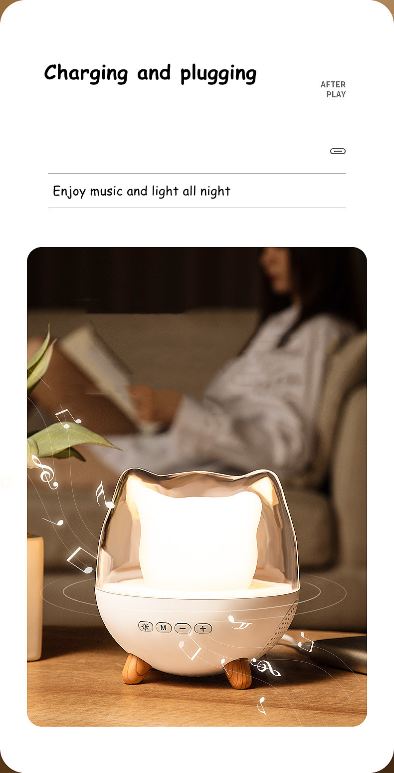 Creative Cute Cat Sleeping Night Light Wireless Speaker Colorful Atmosphere Light Home Decoration Music Night light For