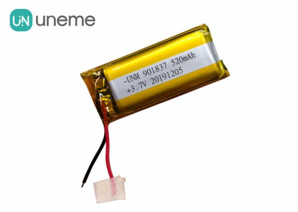 Rectangle 520mmAh Custom Li Ion Battery , 901837 1S1P 3.7V Wearing Device