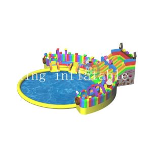 Double Stitching Inflatable Water park playground giant slide With Pool