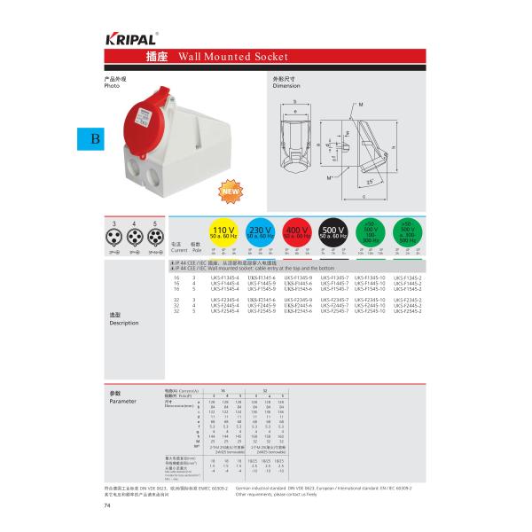 IP44 16A 32A IEC Waterproof Industrial Power Socket Surface Mounted