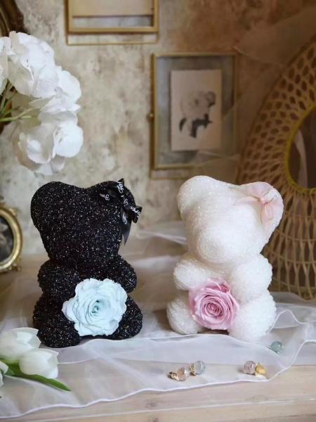 New Arrival Christmas Gift Diamond Bear Preserved Rose Bear Valantine's day gift