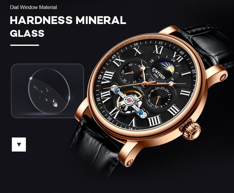 KINYUED wristwatches automatic men moon phase luminous tourbillon skeleton mechanical watch