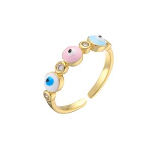 Wholesale Colorful Enamel Turkish Evil Eye Diamond Ring 18k Gold Plated from china suppliers