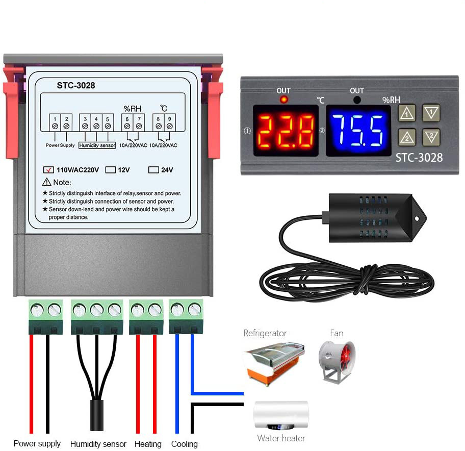 STC-3028 Digital Thermostat Controller Dual Display 75*34*85mm