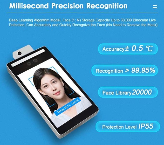 RGB Infrared 1.0m AI Face Recognition Temperature Measurement Terminal