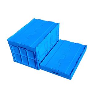 Wholesale 600*400*368 Mm Logistics Collapsible Plastic Box Attached Lids Blue Color from china suppliers