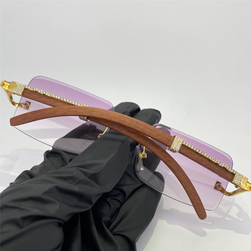 Luxury VVS Diamond Buffalo Horn Glasses Handset Moissanite Rimless Sunglasses