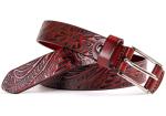 Ladies Genuine Leather Belt Floral Embossed Classic Retro Pattern Wide 2.8cm