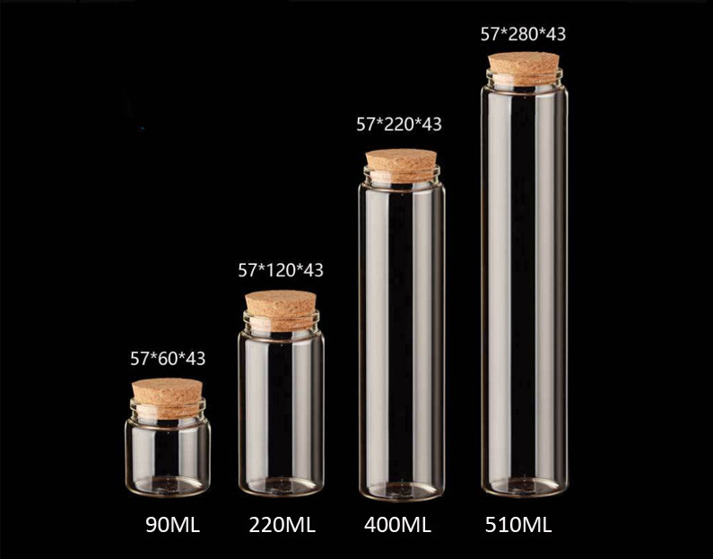57mm New Style Glass Jars Bottles with Cork lid, for Messages, Wedding Wish, DIY, Projects, Decoration