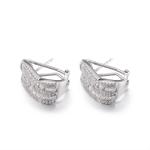 3.13g Sterling Silver Oval Hoop Earrings Rhombus Cubic Zirconia Square Stud