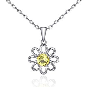 Wholesale 925 Sterling Silver Sunflower Pendant with Chain Jewelry Design Yellow Cubic Zircon from china suppliers