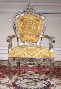 Wholesale High Back Solid Wood Carved Luxury Velvet Dining Chair With Wooden Armrest from china suppliers