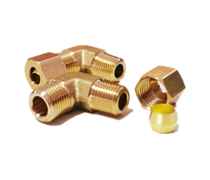 1/4 NPT Brass Compression Union 90 Degree Elbow Fitting