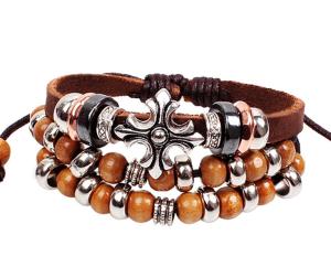 Wholesale Bohemia retro cross charm leather strands bracelets from china suppliers