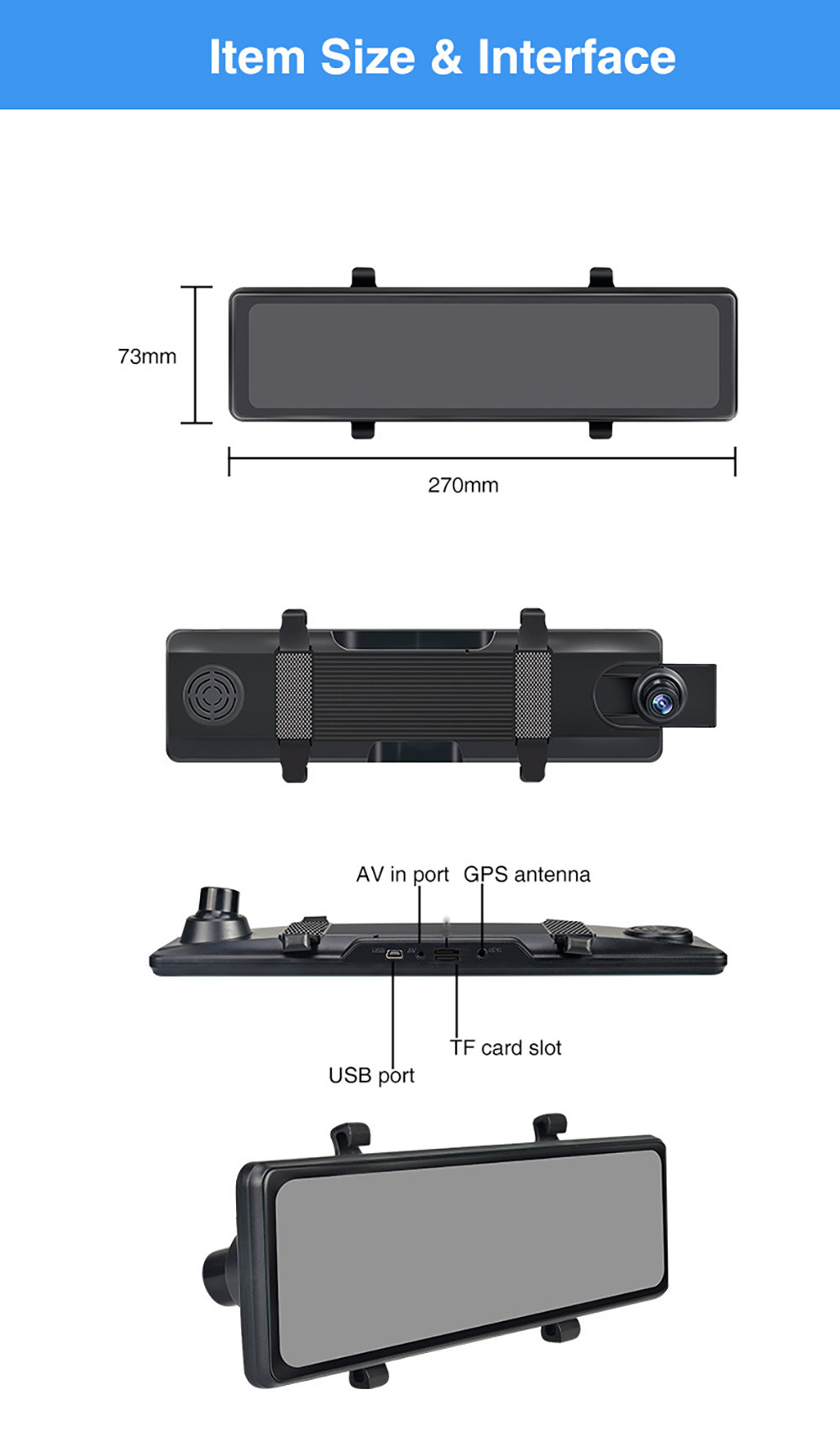 12Inch 4K Dual Lens 1080P Full Touch Screen GPS Car Mirror Dash Cam