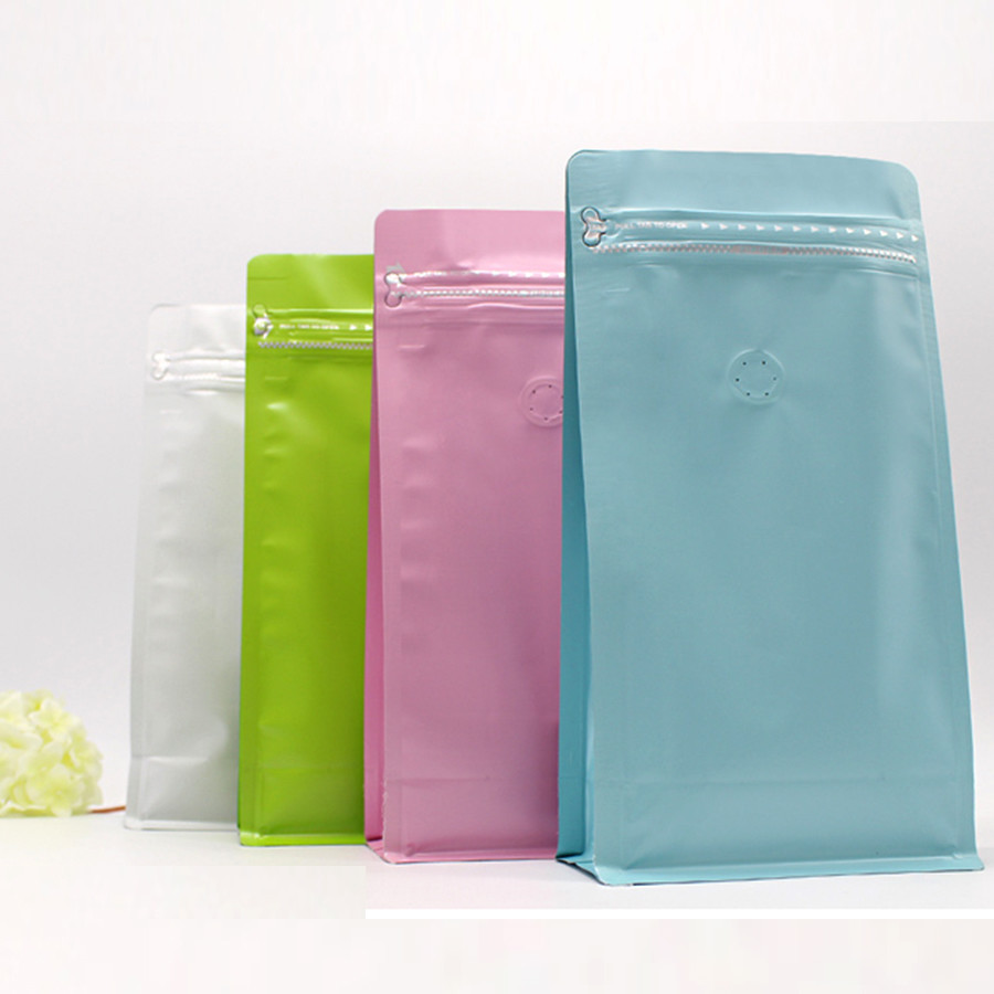 Coffee Bean Food Packaging Resealable Eight Side Sealing Flat Bottom Stand UP Zipper Bag With Valve