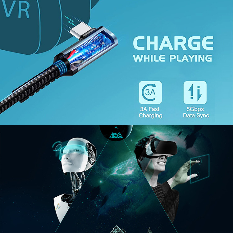 20FT VR Headset Type A To C USB 3.1 Charging Cable 5Gbps Nylon Braided
