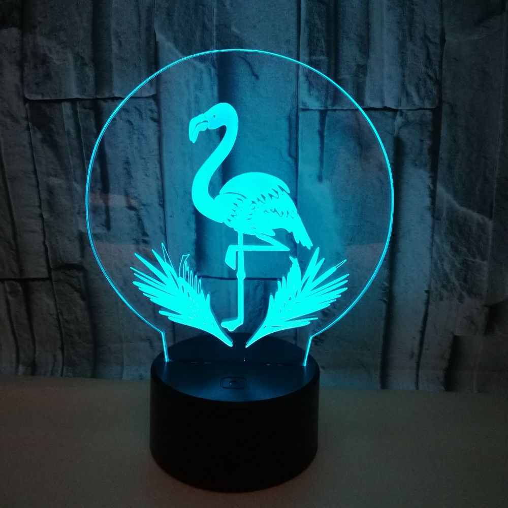OEM company logo building mountain birds shape 3D LED Night Light Flamingo Colorful 3D Light