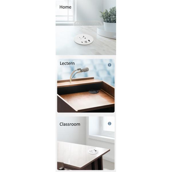 Safety Guarantee 4.92 Ft Extension Cord 1 AC Outlet Port and 2 USB Ports White For Table Desk Hole Round