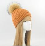 Winter Knitted Real Fur Girls Pom Pom Beanie Hat 100% Acrylic Wool Keep Warm