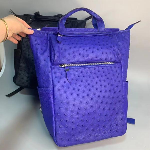 Casual Style Authentic Real True Ostrich Skin Men's Large Blue Travel Backpack